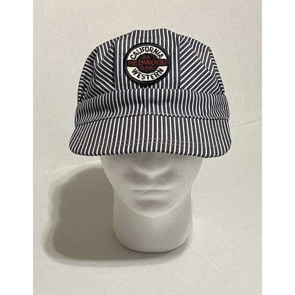 Vtg California Redwood Western Hat Railroad Conductor Striped Cap 7 1/4 - Picture 1 of 7